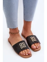 Dámské ploché pantofle s prýmkem a zdobením, Černá Omenna Dámské ploché pantofle s prýmkem a zdobením, Černá Omenna