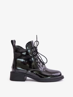 Černé lakované kožené kotníkové boty s podšívkou Bellani