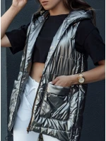 Dámská prošívaná dlouhá vesta s kapucí JESS tmavě šedá FashionStreet TY4446