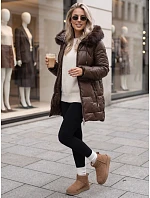 Dámská zimní prošívaná bunda s kapucí, hnědá, FashionStreet TY5757 Dámská zimní prošívaná bunda s kapucí, hnědá, FashionStreet TY5757