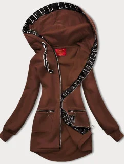 Jednoduchá hnědá dámská mikina s ozdobným zipem (AMG-37)