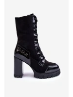 Kůže Šněrovací Boty Na Masivním Sloupku Černá Khariah