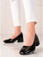 Zajímavé černé dámské  lodičky na širokém podpatku