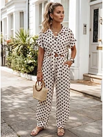 Dámské široké lyocellové kalhoty béžové s hráškem FashionStreet UY3069 Dámské široké lyocellové kalhoty béžové s hráškem FashionStreet UY3069