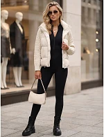 Dámská prošívaná péřová bunda s pletenými rukávy, krémová, FashionStreet TY5929