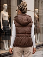 Dámská prošívaná vesta s kapucí, hnědá, FashionStreet TY5975 Dámská prošívaná vesta s kapucí, hnědá, FashionStreet TY5975