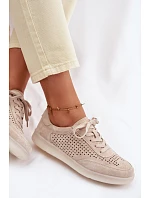 Kožené semišové dámské tenisky s otvory Béžové Almora