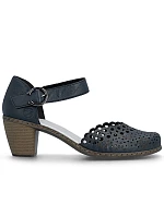 Dámské kožené sandály na jehlovém podpatku pohodlné ažurové tmavě modré Rieker 40902-14 Dámské kožené sandály na jehlovém podpatku pohodlné ažurové tmavě modré Rieker 40902-14