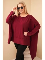 Dámská tunika Plus Size z bavlny s asymetrickým spodním lemem bordová Dámská tunika Plus Size z bavlny s asymetrickým spodním lemem bordová