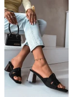 Dámské sandály na podpatku s pásky Eko semišové Černé Corivelle