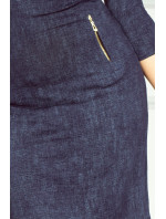 Dámské bavlněné šaty JEANS v designu džín se zipy tmavě modré - Tmavě modrá / S - Numoco