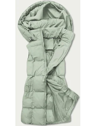 Péřová dámská vesta v pistáciové barvě s kapucí (5M721-236) Péřová dámská vesta v pistáciové barvě s kapucí (5M721-236)
