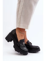 Dámské polobotky na robustním podpatku s ozdobou Černé Ranunca