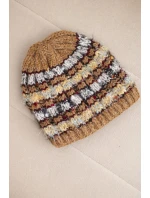 Dámská zimní čepice s barevným vláknem a elastickým stahováním K352 camelová