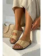 Kožené semišové dámské pantofle s přezkou Béžové Beryl