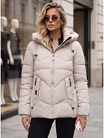 Dámská zimní prošívaná bunda s kapucí, světle béžová, FashionStreet TY5750 Dámská zimní prošívaná bunda s kapucí, světle béžová, FashionStreet TY5750