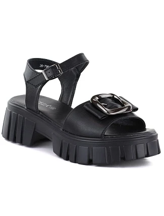 Dámské kožené sandály na platformě se zdobením černé Vinceza 26-79611