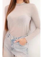 Dámská kašmírová blůza s jemným rolákem a dlouhým rukávem tmavě béžová