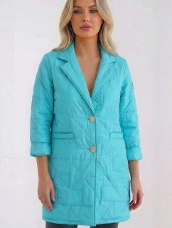 Dámská bunda Plus Size prošívaná s ozdobnými knoflíky a límcem jasno mentolová