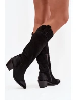 Dámské kozačky na podpatku z přírodní broušené kůže Artiker – černé