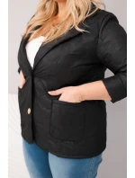 Dámská bunda Plus Size prošívaná s květinami s límcem a kapsami černá