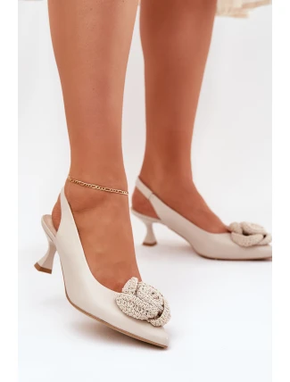 Kožené Elegantní Lodičky Na Podpatku Béžové CheBello 4666