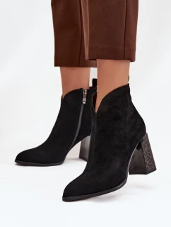 Kožené semišové dámské kotníkové boty na podpatku s vyhříváním Černé Zivella