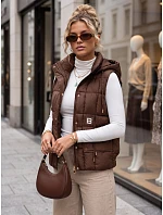 Dámská prošívaná vesta s kapucí, hnědá, FashionStreet TY5975 Dámská prošívaná vesta s kapucí, hnědá, FashionStreet TY5975