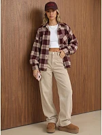 Dámská kostkovaná košile oversize v bordó barvě FashionStreet TY6047 Dámská kostkovaná košile oversize v bordó barvě FashionStreet TY6047