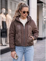 Dámská prošívaná přechodová bunda s kapucí, hnědá, FashionStreet TY6092