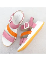 Dámské kožené zvýšené sandály růžové Rieker W2950-31