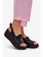 Dámské Sandály Z Přírodní Kůže Na Klínu Artiker Černé 54C0791