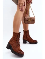 Dámské šněrovací kozačky na vysokém podpatku hnědé Lunielle Dámské šněrovací kozačky na vysokém podpatku hnědé Lunielle
