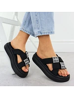 Dámské žabky na platformě se zirkony černé Potocki 16347