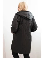 Dámská zimní prošívaná bunda Plus Size s podšívkou v leopardím vzoru a kapucí černá