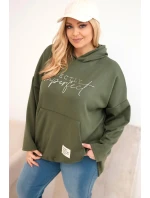 Dámská mikina Plus Size s kapucí a potiskem khaki