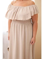 Dámské šaty Plus Size s volánem a elastickým pasem béžová Dámské šaty Plus Size s volánem a elastickým pasem béžová