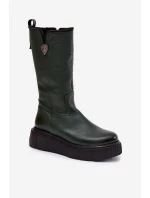 Zazoo 70121 Kožené dámské kozačky s vlnou olivové Zazoo 70121 Kožené dámské kozačky s vlnou olivové