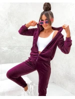 Dámský velurový komplet ve vínové bordó barvě s rozepínací mikinou (771)