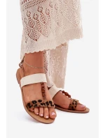 Ploché Dámské Sandály S Korálky Leopardí Hnědé Virona