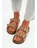 Dámské pantofle se zlatými sponkami a knoflíky Khaki Tervina