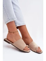 Dámské ploché sandály s ozdobným detailem ekologické semišové béžové Selavine