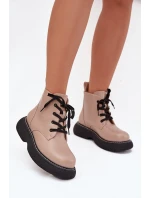 Dámské botky Harmine – zateplené, na platformě, šněrovací, tmavě béžové Dámské botky Harmine – zateplené, na platformě, šněrovací, tmavě béžové