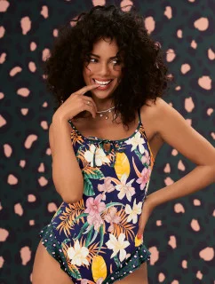 Jednodílné plavky 7734 M3 tm.modré s květy - Anita