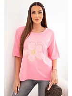 Dámská bavlněná oversize halenka s květinovým potiskem světle růžová