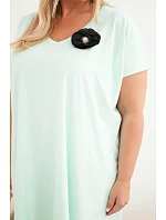 Dámské bavlněné šaty Plus Size s broží a výstřihem mátová Dámské bavlněné šaty Plus Size s broží a výstřihem mátová