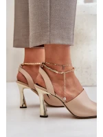 Kožené Sandály Na Jehlovém Podpatku S Ozdobným Náramkem CheBello 4440 Béžové