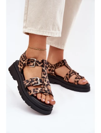 Dámské sandály z eko kůže s přezkami leopard Jeneliena