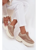 Dámské tenisky s krystaly a beránkovým kožíškem béžové Zarika