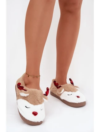 Vánoční dámské pantofle s motivem soba chlupaté béžové Orsella Vánoční dámské pantofle s motivem soba chlupaté béžové Orsella